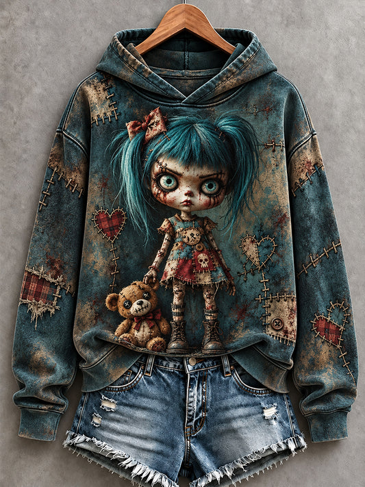 Women's Halloween Creepy Dolls Print Casual Hoodie