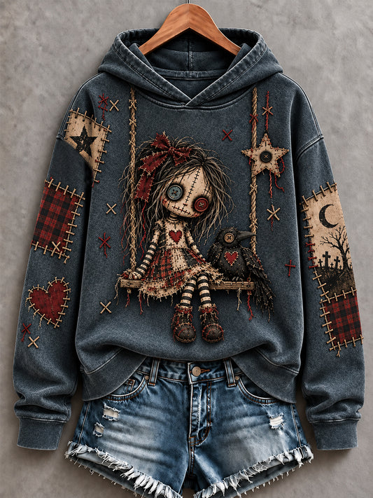 Women's Halloween Creepy Dolls Print Casual Hoodie