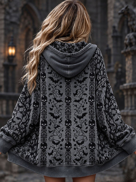 Women's Halloween Skull and Bat Print Jacket