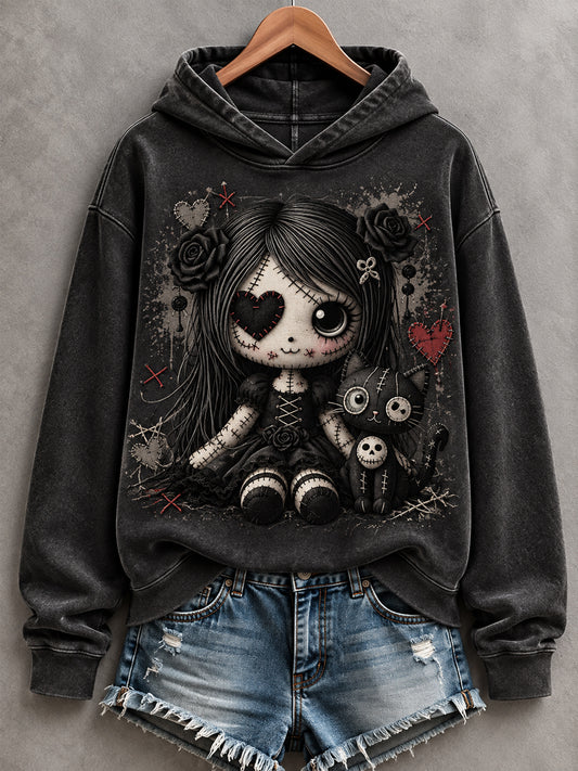 Women's Halloween Creepy Dolls Print Casual Hoodie