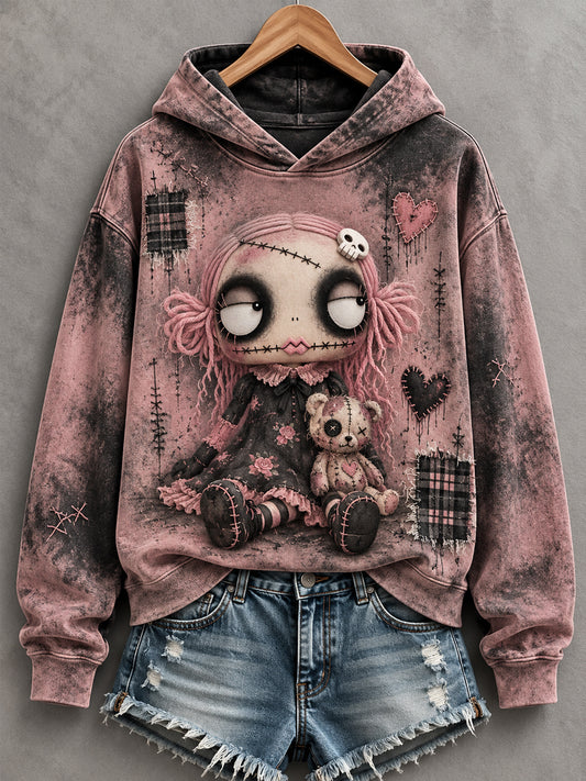 Women's Halloween Creepy Dolls Print Casual Hoodie