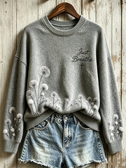 Women's Just Breathe Classy Dandelion Art Print Christian crew neck sweater