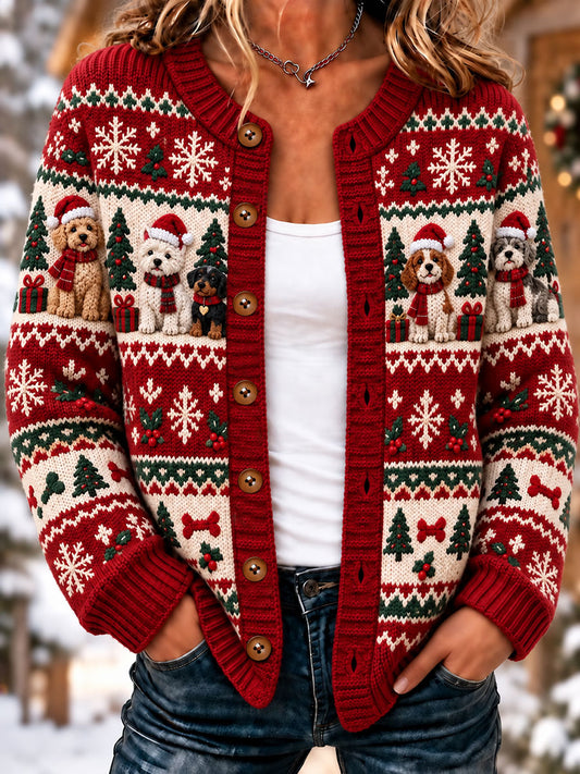 Women's Christmas Cute Cat  Art Print Casual Cardigan