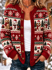 Women's Christmas Cute Cat  Art Print Casual Cardigan