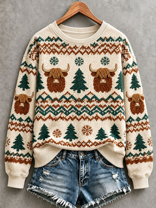 Women's Cute Highland Cow Art Print Sweatshirt
