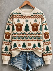 Women's Cute Highland Cow Art Print Sweatshirt