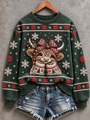 Women's Cute Highland Cow Art Print Sweatshirt