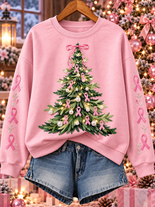 Women's Christmas Breast Cancer Print Sweatshirt