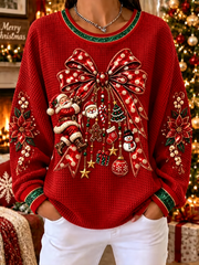 Women's Christmas Printed Waffle Sweatshirt