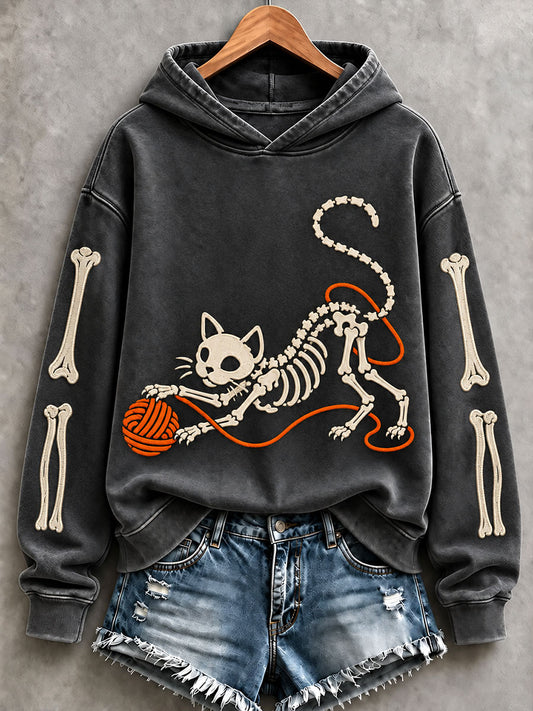 Women's Halloween Skeleton Cat Hoodies