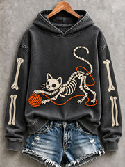 Women's Halloween Skeleton Cat Hoodies