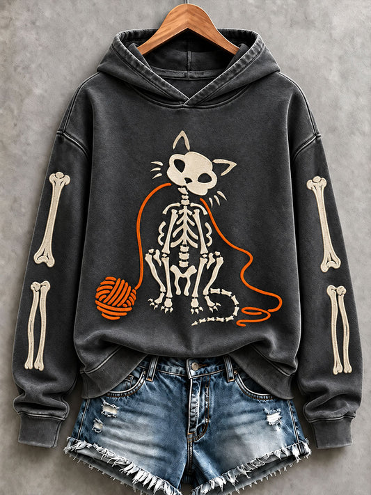Women's Halloween Skeleton Cat Hoodies