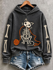 Women's Halloween Skeleton Cat Hoodies