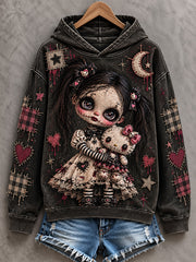 Women's Halloween Creepy Dolls Patchwork Print Casual Off-Shoulder Sweatshirt