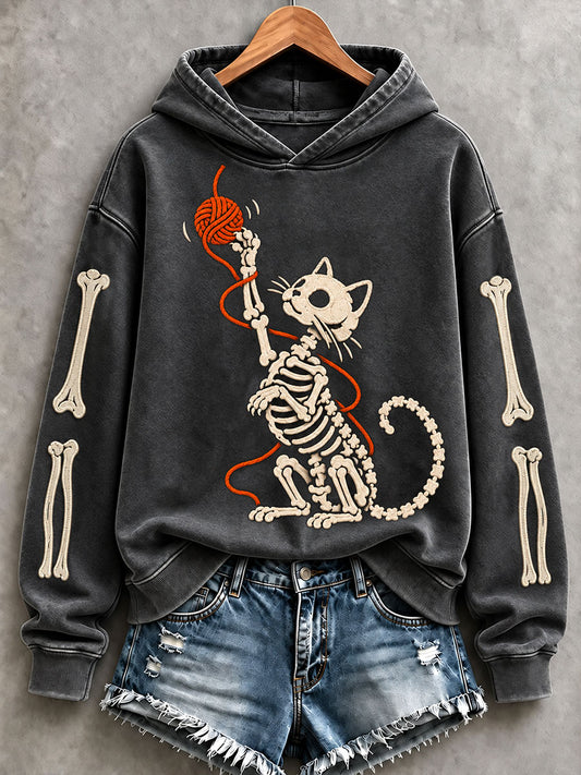 Women's Halloween Skeleton Cat Hoodies