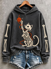 Women's Halloween Skeleton Cat Hoodies