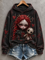 Women's Halloween Creepy Dolls Print Casual Hoodie