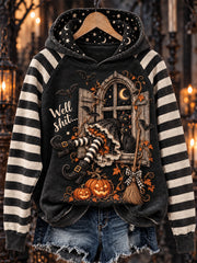Women's Halloween Funny Stuck Witch Window Print Raglan Sleeve Hoodie