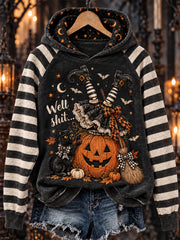 Women's Halloween Funny Stuck Witch Pumpkin Print Raglan Sleeve Hoodie