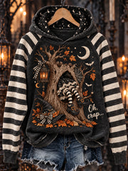 Women's Halloween Funny Stuck Witch Fall Tree Hollow Print Raglan Sleeve Hoodie