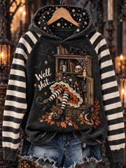 Women's Halloween Funny Stuck Witch Bookcase Raglan Sleeve Hoodie