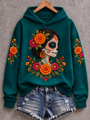 Women's Mexico Day of The Dead Floral Art Printed Regular Sweatshirt