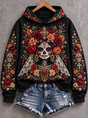 Women's Mexico Day of The Dead Floral Art Printed Regular Sweatshirt
