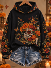 Women's Mexico Day of The Dead Floral Art Printed Regular Sweatshirt