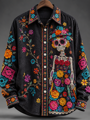 Men's Mexico Day of The Dead Floral Art Printed Shirt