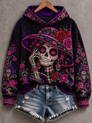 Women's Mexico Day of The Dead Floral Art Printed Regular Sweatshirt