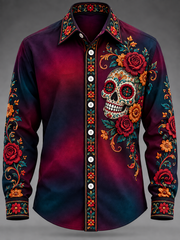 Men's Mexico Day of The Dead Floral Art Printed Shirt