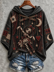 Women's Halloween Art Patchwork Print Casual Hooded Sweater