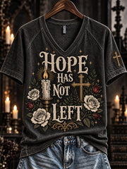 Women's Hope Has Not Left Gothic Botanical Christian Print V-neck Short-sleeved T-shirt