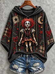 Women's Halloween Art Patchwork Print Casual Hooded Sweater