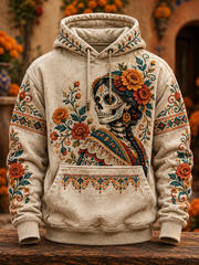 Men's Mexico Day of The Dead Floral Art Printed Hoodie with Pockets
