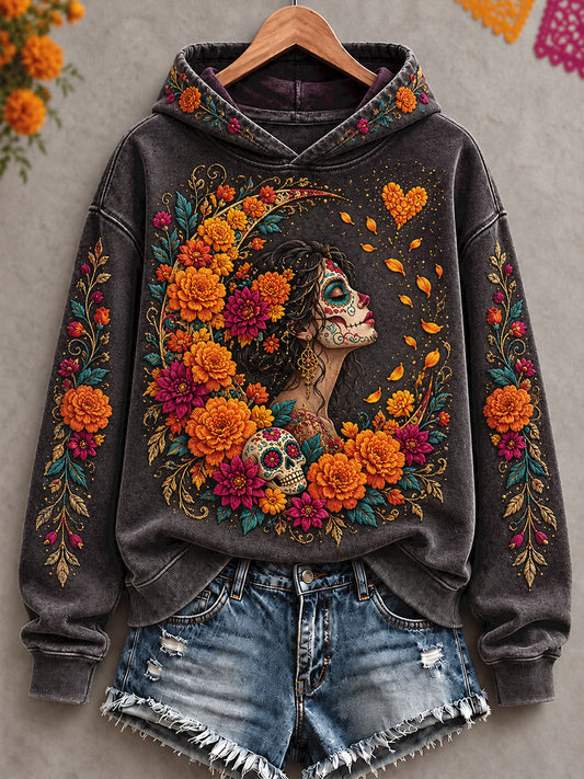 Women's Mexico Day of The Dead Floral Art Printed Sweatshirt