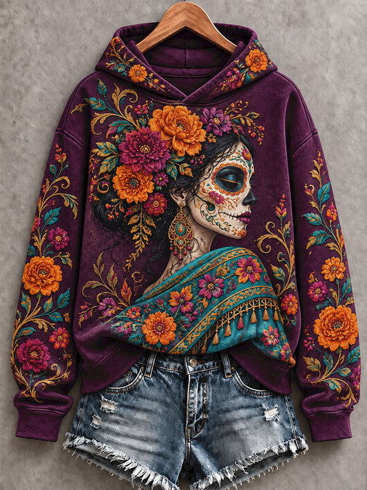Women's Mexico Day of The Dead Floral Art Printed Sweatshirt