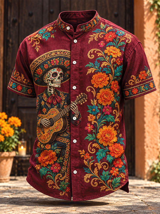 Men's Mexico Day of The Dead Floral Art Printed Shirt