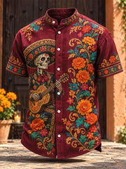 Men's Mexico Day of The Dead Floral Art Printed Shirt