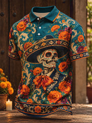 Men's Mexico Day of The Dead Floral Art Printed Casual Tops