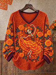 Women's Mexico Day of The Dead Floral Art Printed Tops