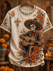 Men's Mexico Day of The Dead Floral Art Printed short sleeves t-shirt