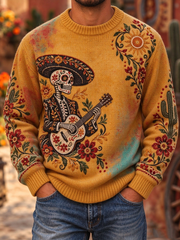 Men's Mexico Day of The Dead Floral Art Printed imitation sweater