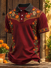 Men's Mexico Day of The Dead Floral Art Printed Casual Tops