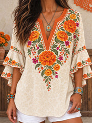Women's Mexico Day of The Dead Floral Art Printed Tops