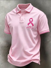 Men's I wear pink for her pattern causal short sleeves polo shirt