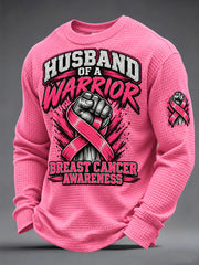 Men's Husband of a Warrior Cancer  Print Waffle Long Sleeve Top