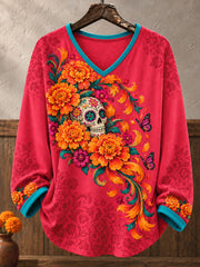 Women's Mexico Day of The Dead Floral Art Printed Tops