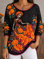 Women's Mexico Day of The Dead Floral Art Printed Tops