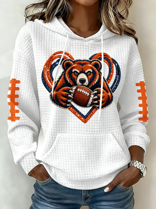 Women's Football Gameday Gift For Football Fans Casual Waffle Hoodie